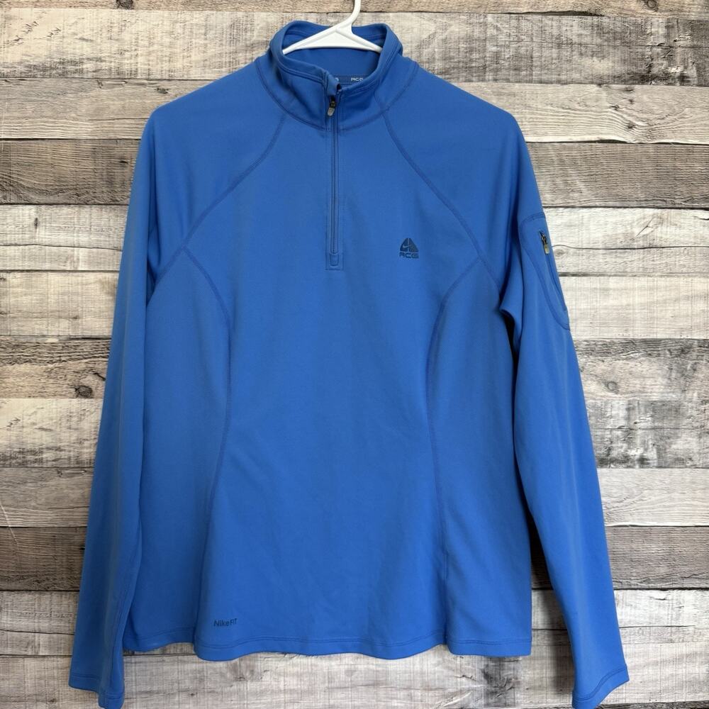 Nike Women's ACG FitDry 1/4 Zip Long Sleeve Pullover Blue Large Workout Gym